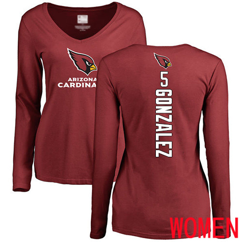 Arizona Cardinals Maroon Women Zane Gonzalez Backer NFL Football #5 Long Sleeve T Shirt
